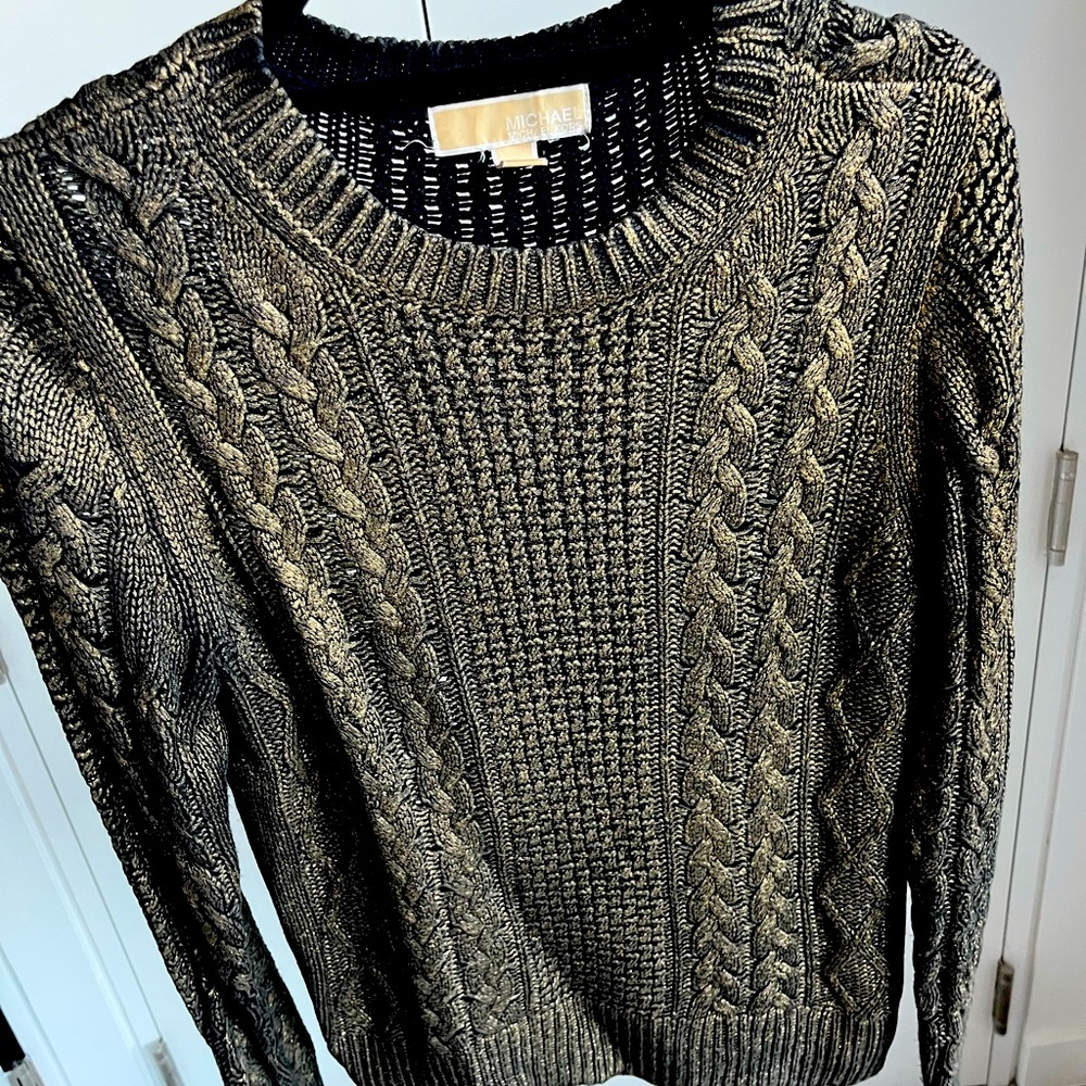 Gold painted cozy Mk sweater